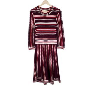 Kate Spade Womens Midi Dress Small Knit Scalloped Striped Preppy Classic Fit